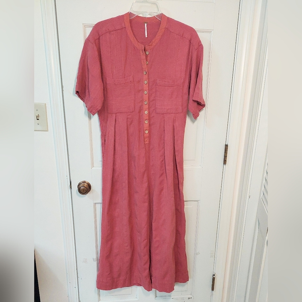 FREE PEOPLE Coral Current Obsession Oversized Jumpsuit With Pockets, Size XS - Picture 2 of 13